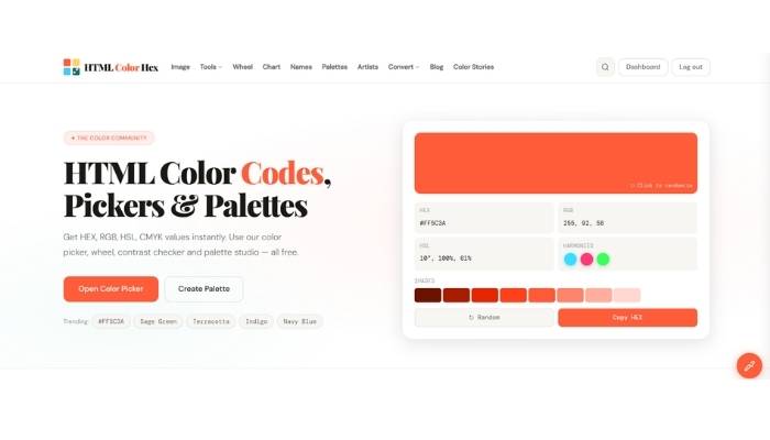 htmlcolorhex.com screenshot